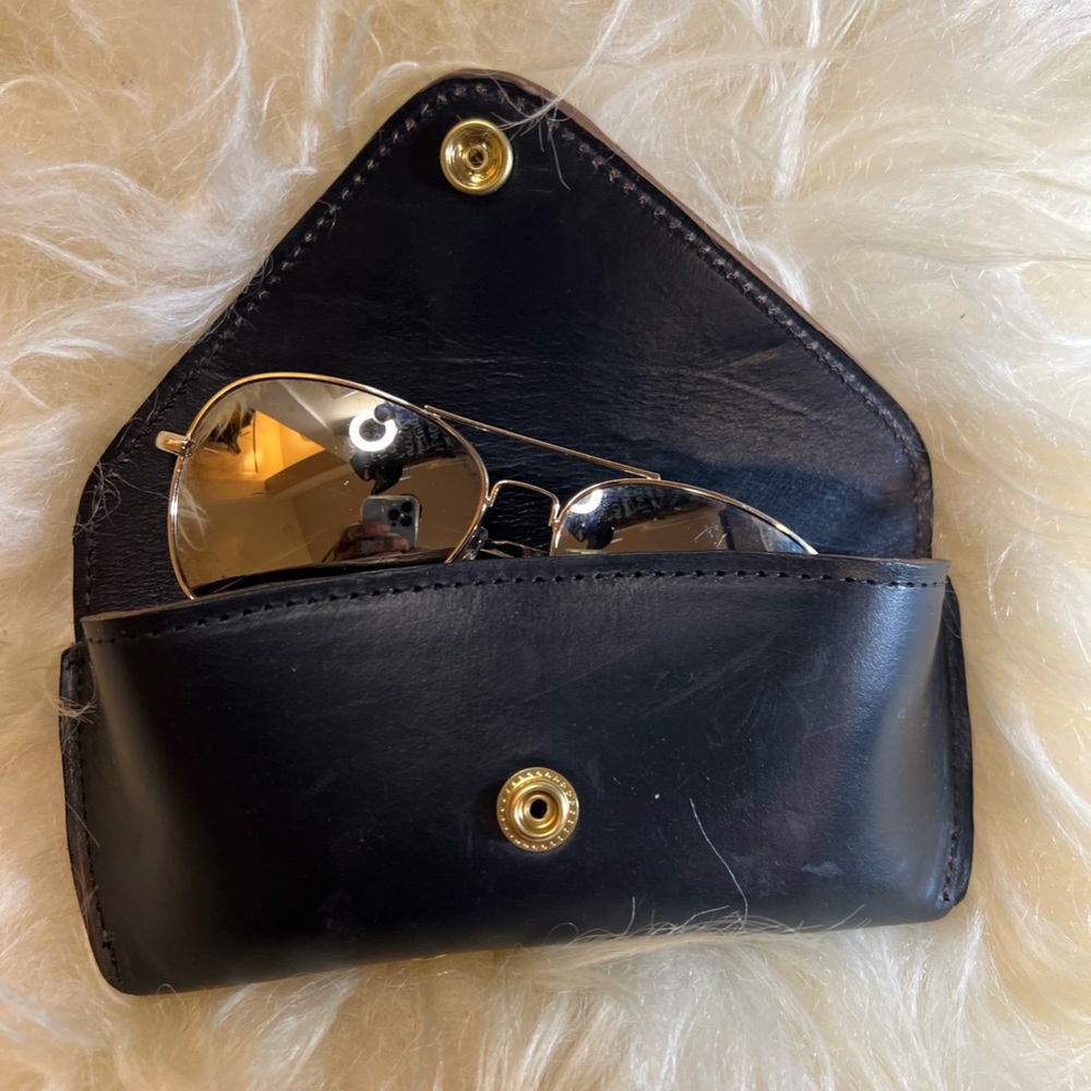 Black Horween leather glasses case